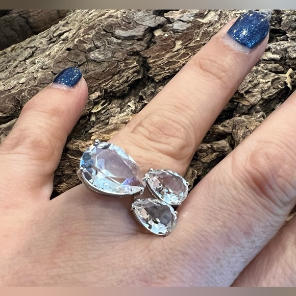 NWT Authentic Millenia Swarovski Crystal Ring Cocktail Pear Cut Rhodium Plate 50 - Picture 3 of 12